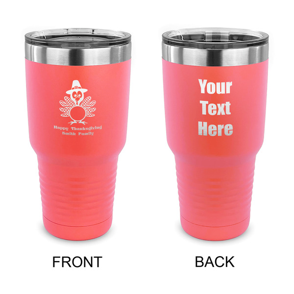 Custom Happy Thanksgiving 30 oz Stainless Steel Tumbler - Coral - Double Sided (Personalized)