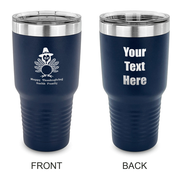 Custom Happy Thanksgiving 30 oz Stainless Steel Tumbler - Navy - Double Sided (Personalized)