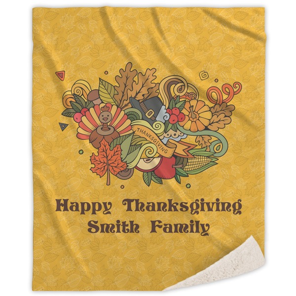 Custom Happy Thanksgiving Sherpa Throw Blanket - 50"x60" (Personalized)
