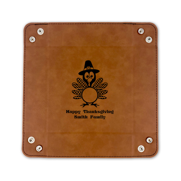 Happy Thanksgiving 6" x 6" Leatherette Snap Up Tray - FLAT FRONT
