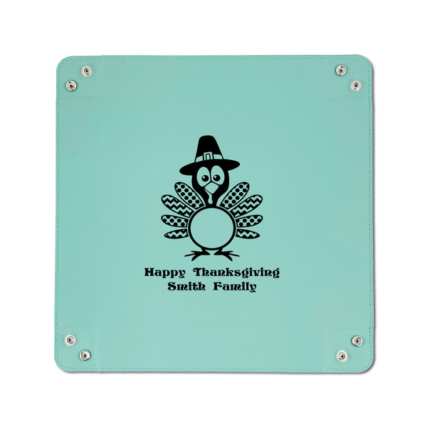 Happy Thanksgiving 6" x 6" Teal Leatherette Snap Up Tray - APPROVAL