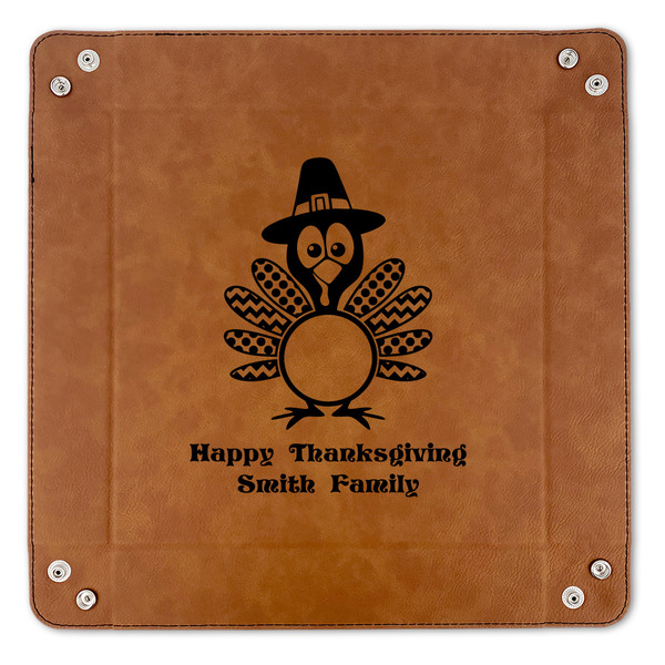 Happy Thanksgiving 9" x 9" Leatherette Snap Up Tray - APPROVAL (FLAT)