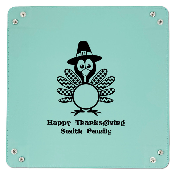 Happy Thanksgiving 9" x 9" Teal Leatherette Snap Up Tray - APPROVAL