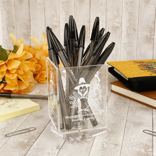 Happy Thanksgiving Acrylic Pencil Holder - IN CONTEXT