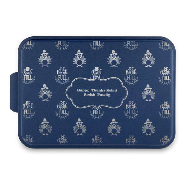 Custom Happy Thanksgiving Aluminum Baking Pan with Navy Lid (Personalized)
