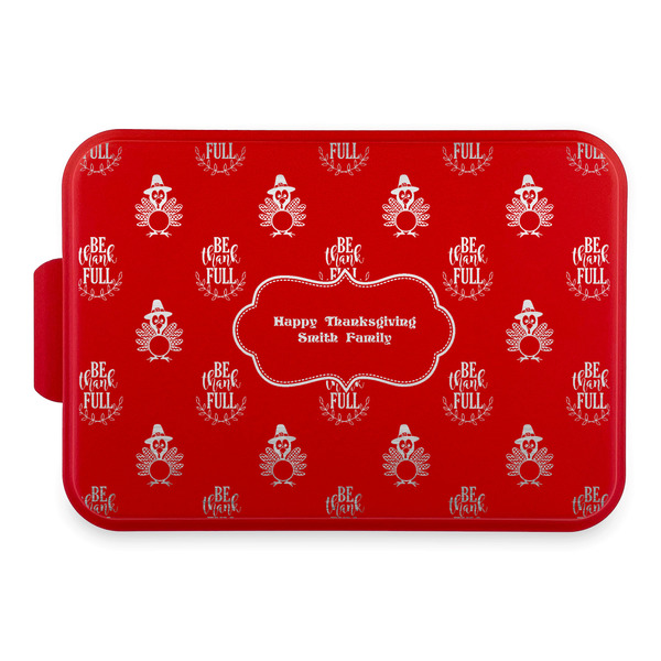 Custom Happy Thanksgiving Aluminum Baking Pan with Red Lid (Personalized)