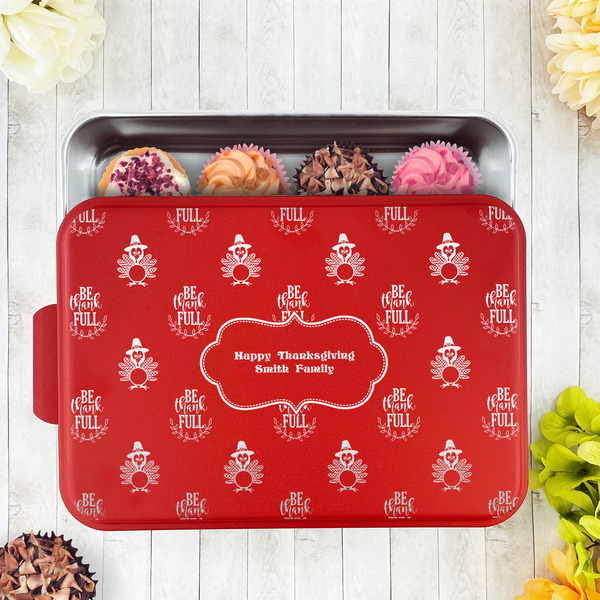 Happy Thanksgiving Aluminum Baking Pan - Red Lid - LIFESTYLE