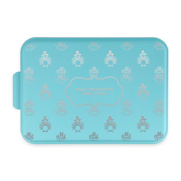 Custom Happy Thanksgiving Aluminum Baking Pan with Teal Lid (Personalized)