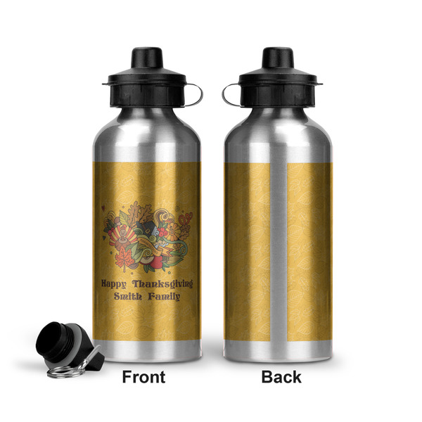 Happy Thanksgiving Aluminum Water Bottle - Front and Back