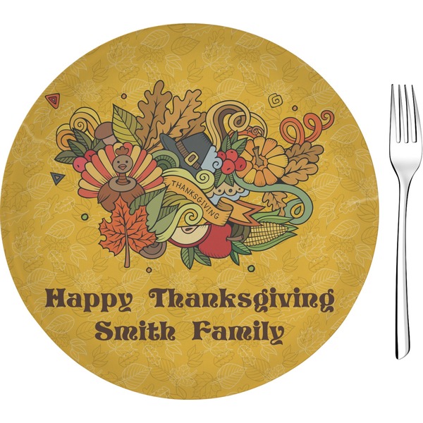 Custom Happy Thanksgiving 8" Glass Appetizer / Dessert Plates - Single or Set (Personalized)