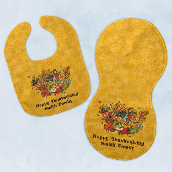 Custom Happy Thanksgiving Baby Bib & Burp Set w/ Name or Text