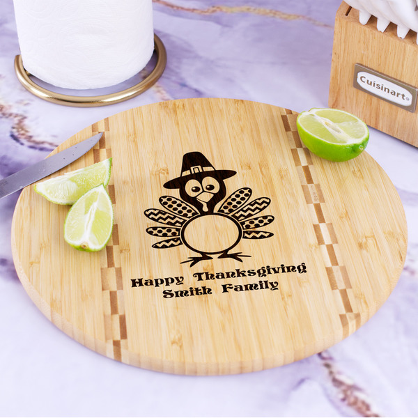 Happy Thanksgiving Bamboo Cutting Board - In Context