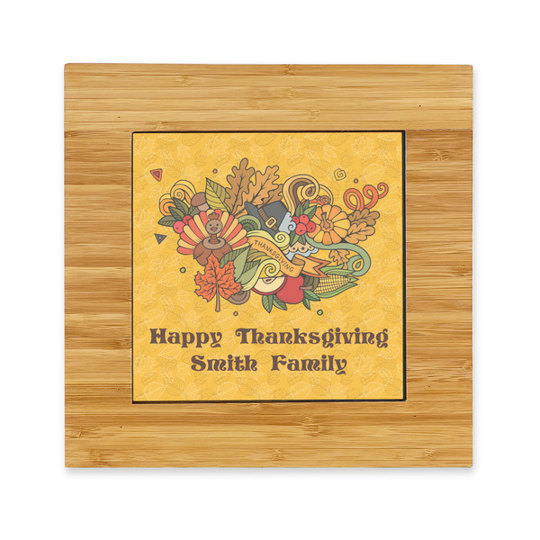 Custom Happy Thanksgiving Bamboo Trivet with Ceramic Tile Insert (Personalized)