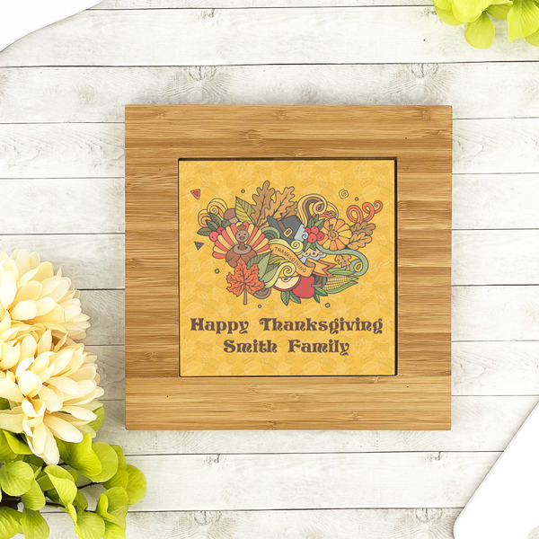 Happy Thanksgiving Bamboo Trivet with 6" Tile - LIFESTYLE