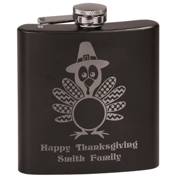 Custom Happy Thanksgiving Black Flask Set (Personalized)