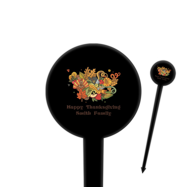 Custom Happy Thanksgiving 4" Round Plastic Food Picks - Black - Double Sided (Personalized)