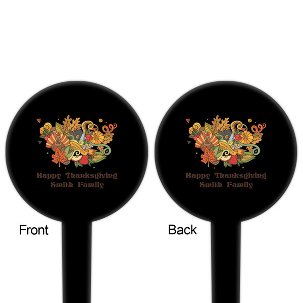 Happy Thanksgiving Black Plastic 4" Food Pick - Round - Double Sided - Front & Back