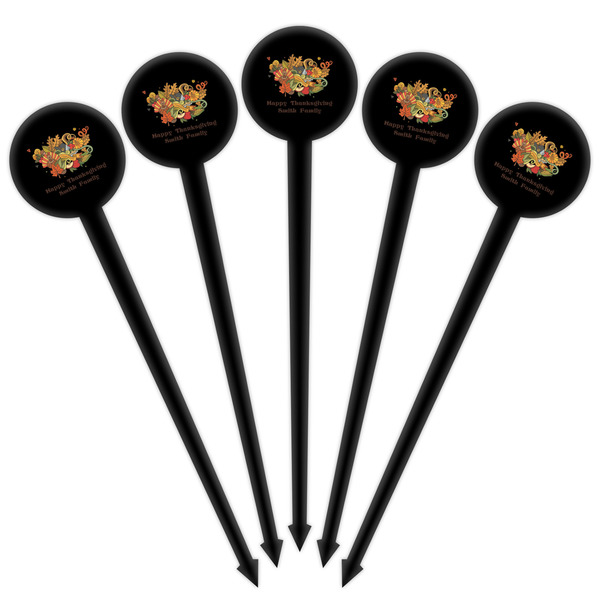 Happy Thanksgiving Black Plastic 4" Food Pick - Round - Fan View