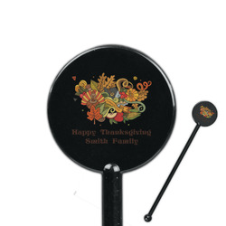 Happy Thanksgiving 5.5" Round Plastic Stir Sticks - Black - Single Sided (Personalized)