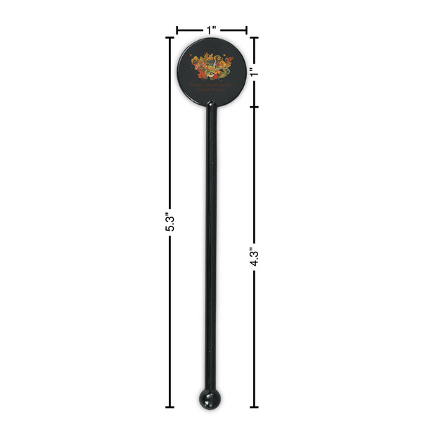 Happy Thanksgiving Black Plastic 5.5" Stir Stick - Round - Dimensions