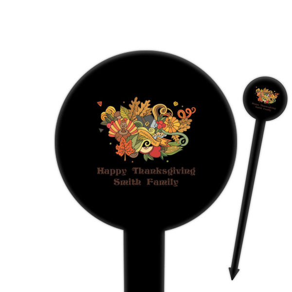 Custom Happy Thanksgiving 6" Round Plastic Food Picks - Black - Double Sided (Personalized)