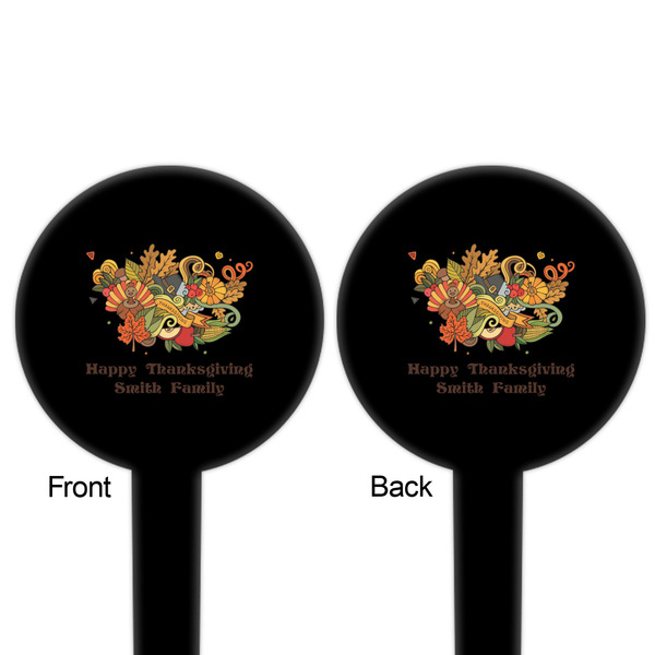 Happy Thanksgiving Black Plastic 6" Food Pick - Round - Double Sided - Front & Back