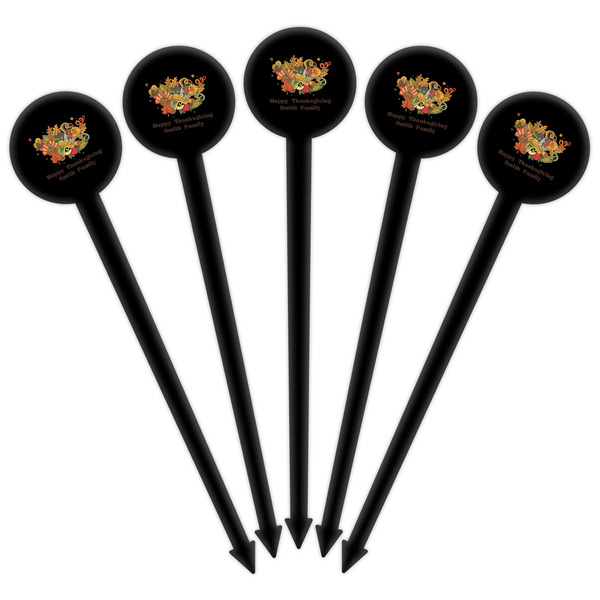 Happy Thanksgiving Black Plastic 6" Food Pick - Round - Fan View