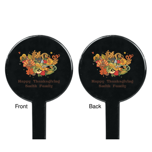 Happy Thanksgiving Black Plastic 7" Stir Stick - Double Sided - Round - Front & Back