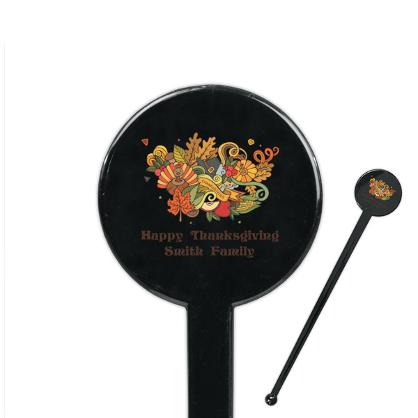 Custom Happy Thanksgiving 7" Round Plastic Stir Sticks - Black - Single Sided (Personalized)