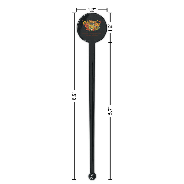Happy Thanksgiving Black Plastic 7" Stir Stick - Round - Dimensions