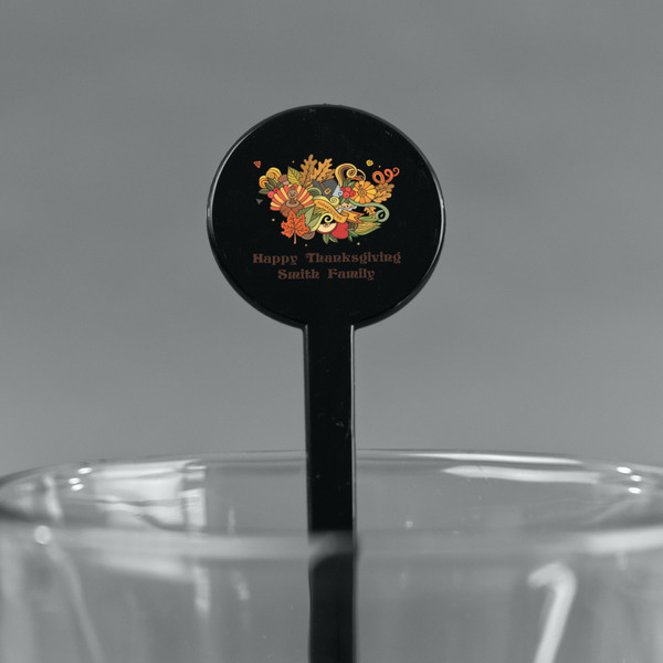 Happy Thanksgiving Black Plastic 7" Stir Stick - Round - Main