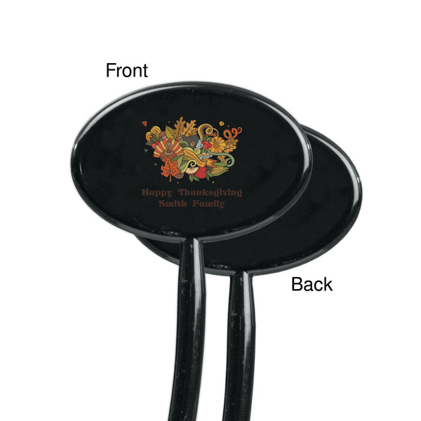 Happy Thanksgiving Black Plastic 7" Stir Stick - Single Sided - Oval - Front & Back
