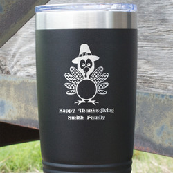 Happy Thanksgiving 20 oz Stainless Steel Tumbler - Black - Single Sided (Personalized)