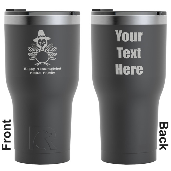 Custom Happy Thanksgiving RTIC Tumbler - Black - Engraved Front & Back (Personalized)
