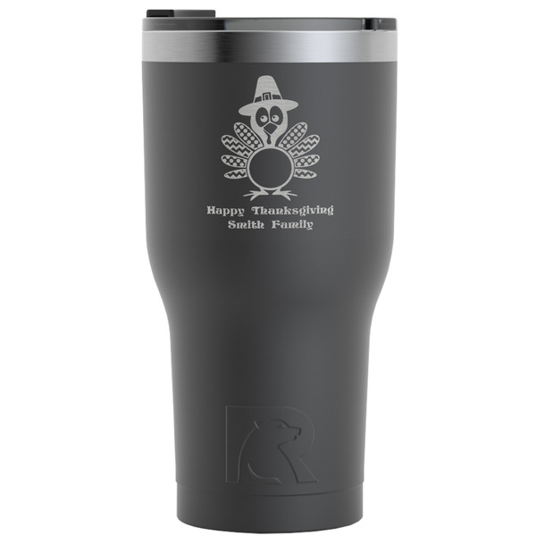 Custom Happy Thanksgiving RTIC Tumbler - Black - Engraved Front (Personalized)