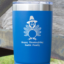 Happy Thanksgiving 20 oz Stainless Steel Tumbler - Royal Blue - Single Sided (Personalized)