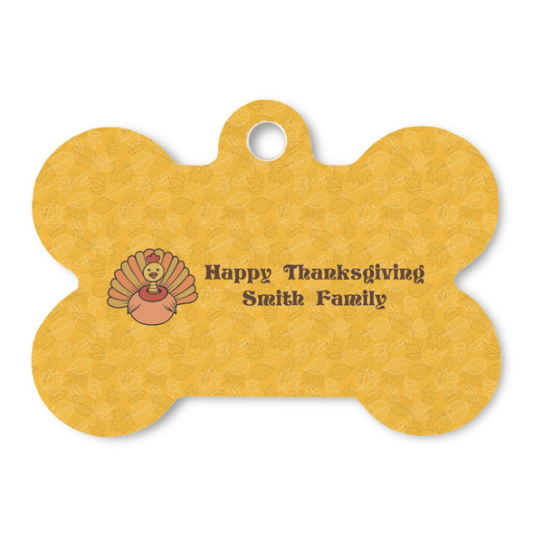 Custom Happy Thanksgiving Bone Shaped Dog ID Tag - Large (Personalized)