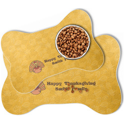 Happy Thanksgiving Bone Shaped Dog Food Mat (Personalized)