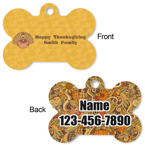 Happy Thanksgiving Bone Shaped Dog Tag - Front & Back