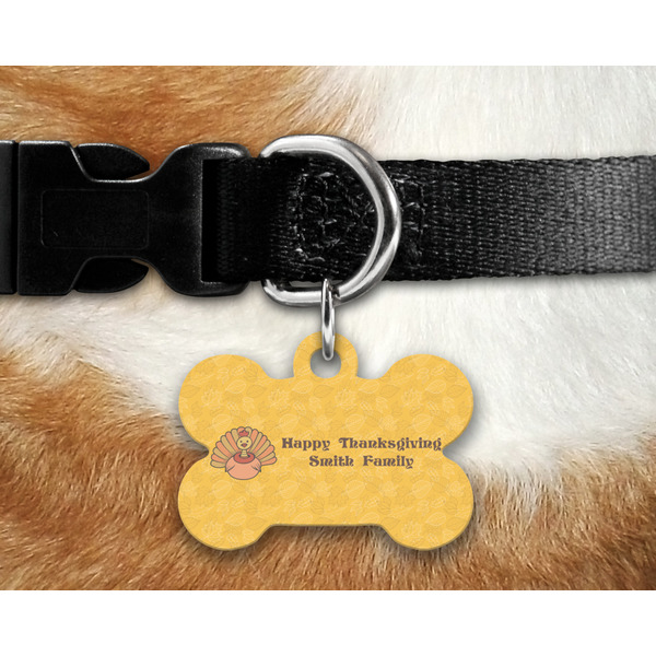 Happy Thanksgiving Bone Shaped Dog Tag on Collar & Dog