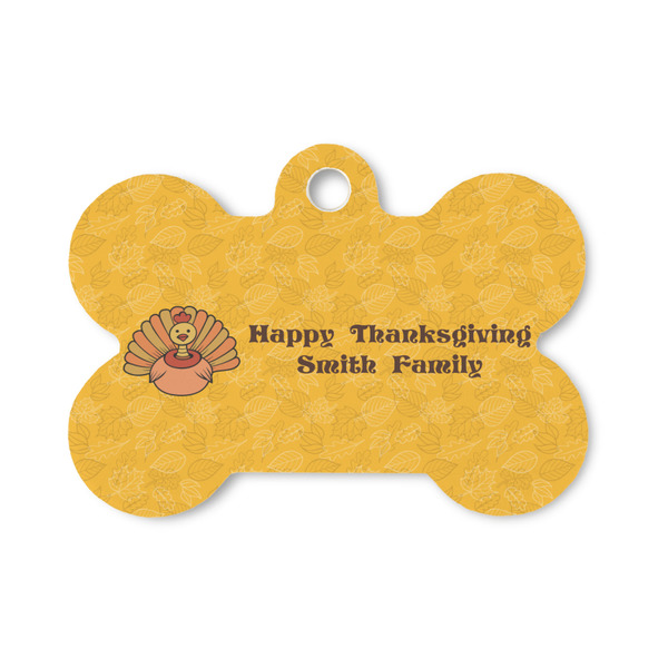 Custom Happy Thanksgiving Bone Shaped Dog ID Tag - Small (Personalized)