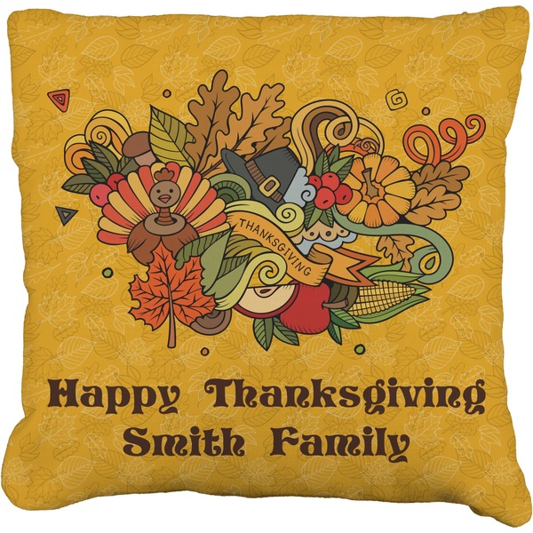 Custom Happy Thanksgiving Faux-Linen Throw Pillow 16" (Personalized)