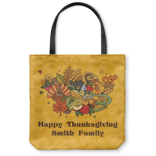 Custom Happy Thanksgiving Canvas Tote Bag - Medium - 16"x16" (Personalized)