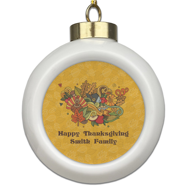 Custom Happy Thanksgiving Ceramic Ball Ornament (Personalized)