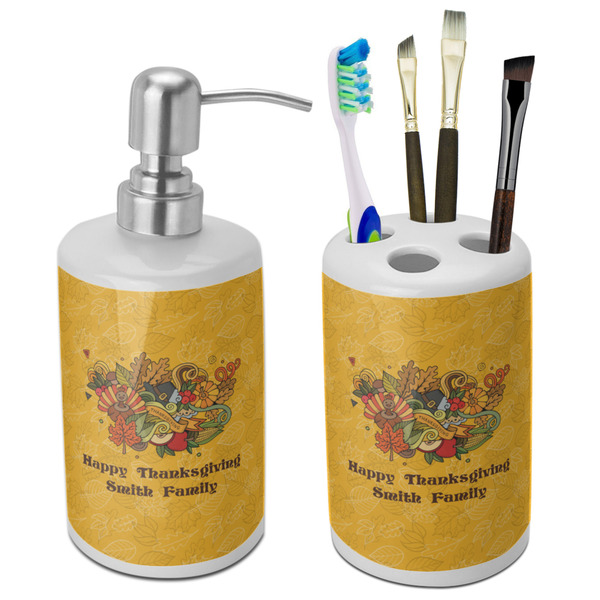 Custom Happy Thanksgiving Ceramic Bathroom Accessories Set (Personalized)
