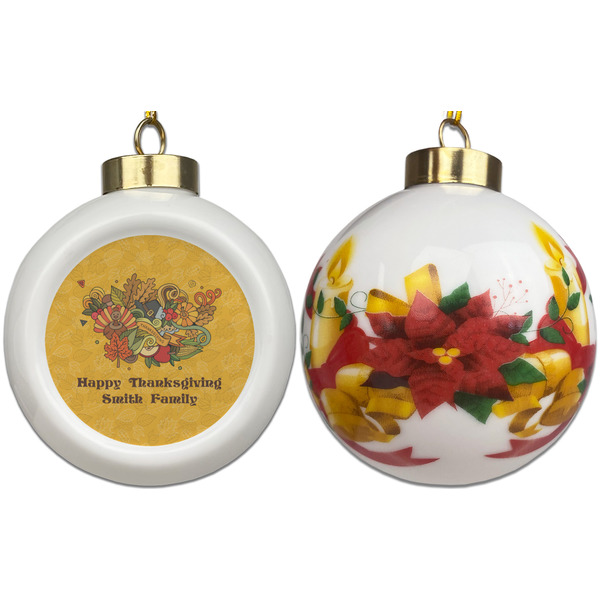 Happy Thanksgiving Ceramic Christmas Ornament - Poinsettias (APPROVAL)