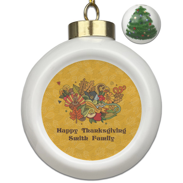 Custom Happy Thanksgiving Ceramic Ball Ornament - Christmas Tree (Personalized)