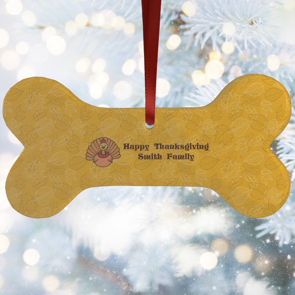 Custom Happy Thanksgiving Ceramic Dog Ornament w/ Name or Text