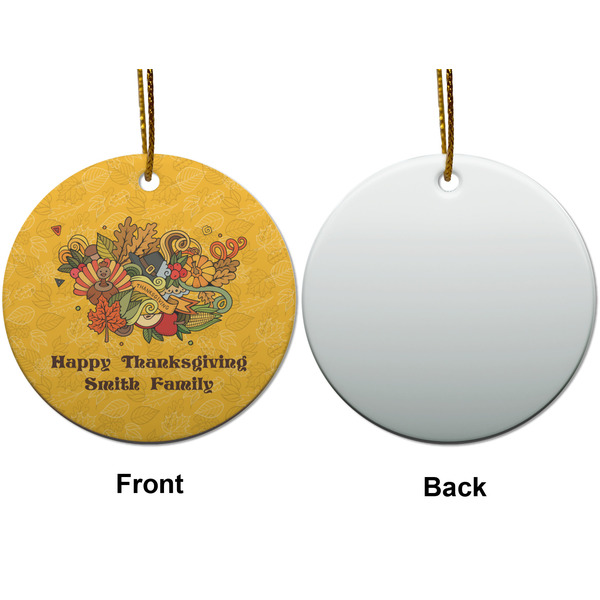 Happy Thanksgiving Ceramic Flat Ornament - Circle Front & Back (APPROVAL)
