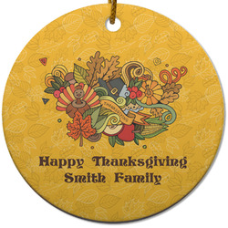 Happy Thanksgiving Round Ceramic Ornament w/ Name or Text